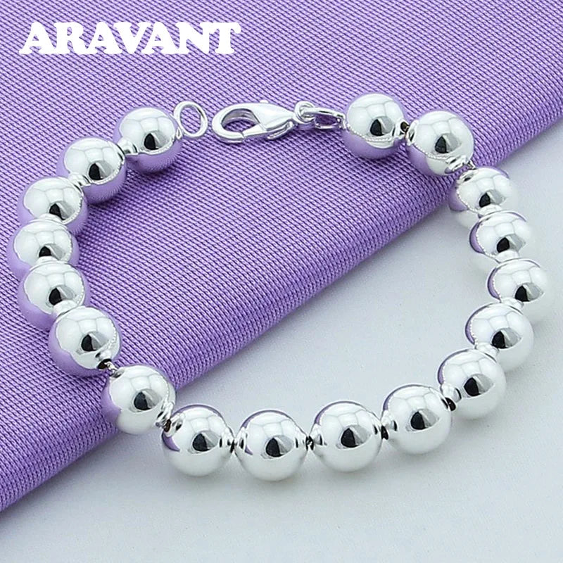 925 Silver 10MM Beads Bracelets Wedding Jewelry