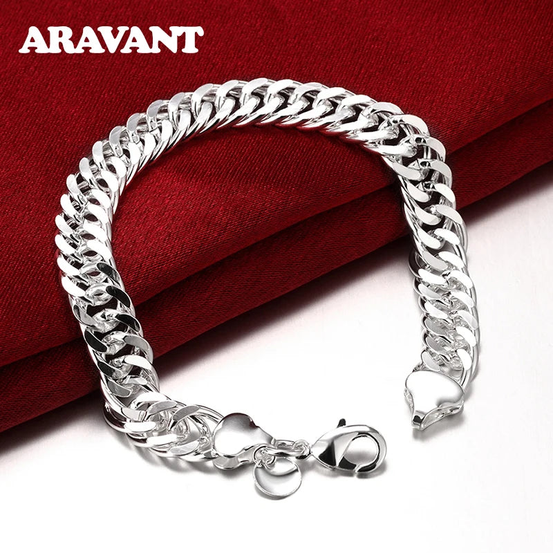 925 Silver 10MM Bracelet Link Chain Wedding Jewelry