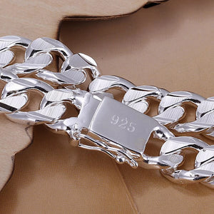 925 Silver 10MM Cuban Chain Bracelet 8inch