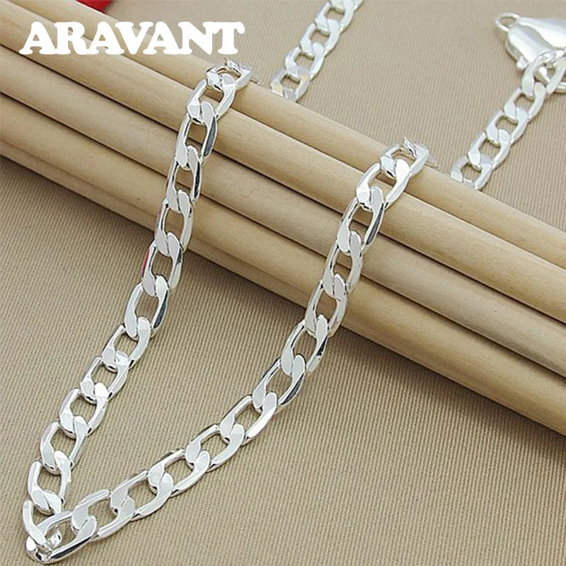 925 Silver 10MM Flat Sideways Necklaces Chain For Men