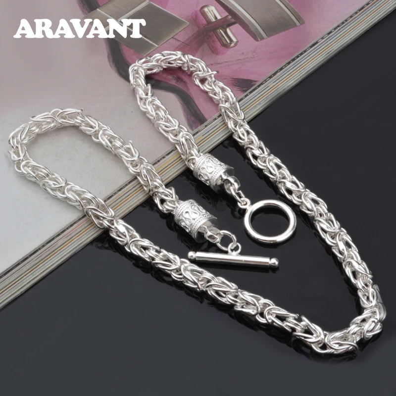 925 Silver 10mm 18 Inch Chain Necklace Men Women Wedding Jewelry