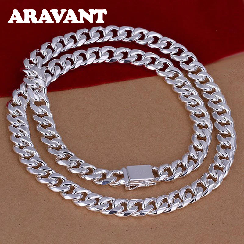 925 Silver 10mm Necklace Chain Men Women Jewelry Accessories