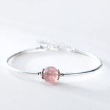 925 Silver Strawberry Quartz Pink Crystal Bead Charm Bracelet