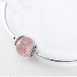 925 Silver Strawberry Quartz Pink Crystal Bead Charm Bracelet