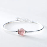 925 Silver Strawberry Quartz Pink Crystal Bead Charm Bracelet