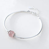 925 Silver Strawberry Quartz Pink Crystal Bead Charm Bracelet