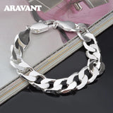 925 Silver 12MM Bracelet Chain Men Women Jewelry