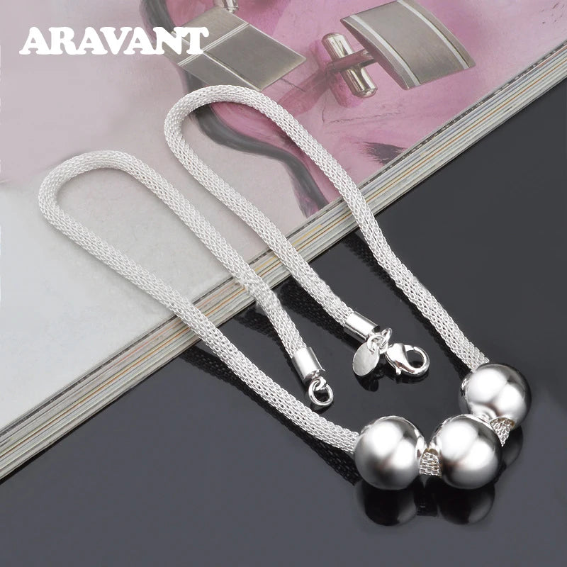 925 Silver 14mm Big Bead Chain Necklace Wedding Jewelry