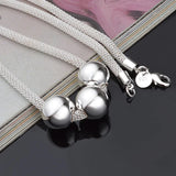 925 Silver 14mm Big Bead Chain Necklace Wedding Jewelry