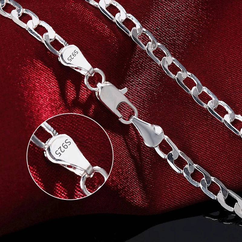 925 Silver 4MM Sideways Chain Necklace Wedding Jewelry