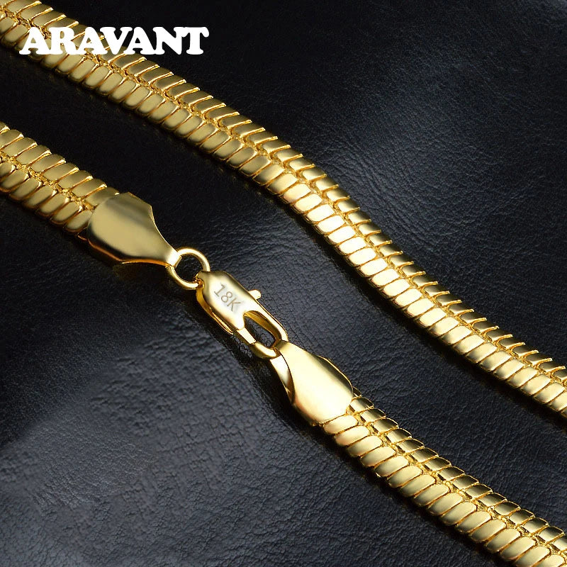 925 Silver 18K 10MM Snake Chain Necklace Men Women Jewelry