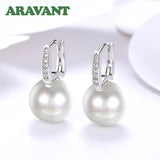 925 Silver 18K Pearl Drop Earrings Wedding Jewelry