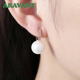 925 Silver 18K Pearl Drop Earrings Wedding Jewelry