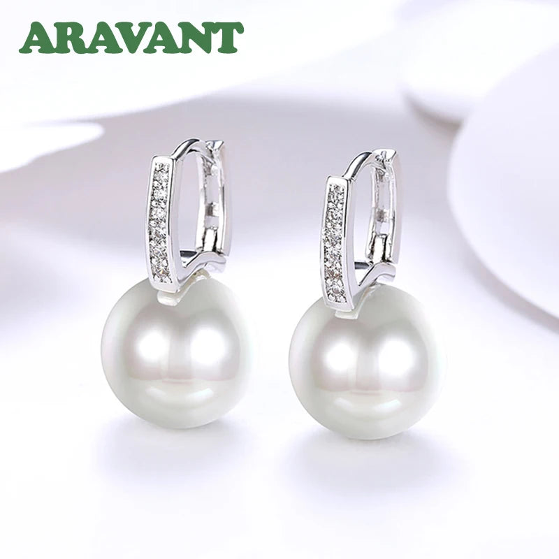 925 Silver 18K Pearl Drop Earrings Wedding Jewelry