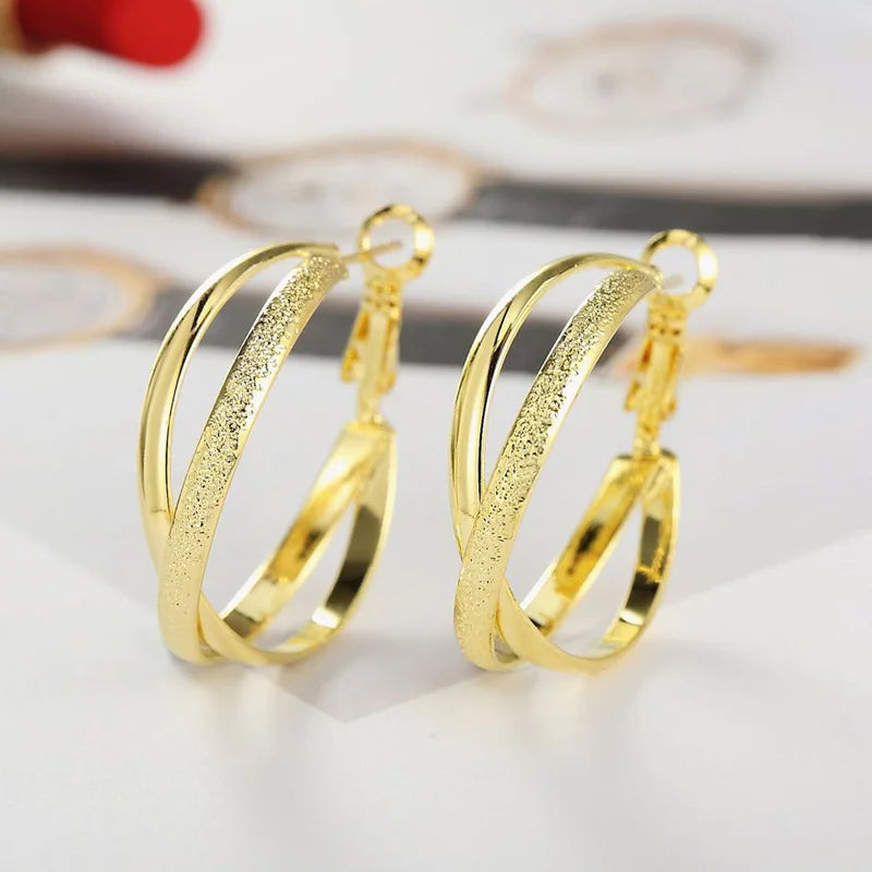 925 Silver 18K Cross Frosted Hoop Earrings Women Girls