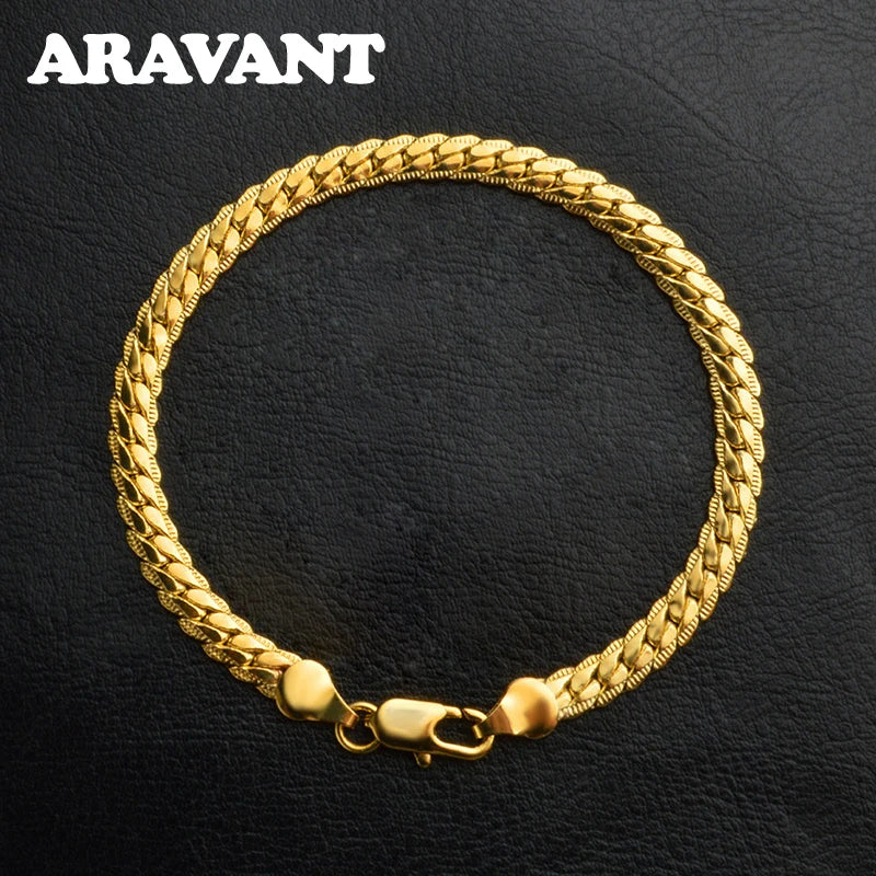 925 Silver 18K 5MM Sideways Bracelet Chain Wedding Jewelry
