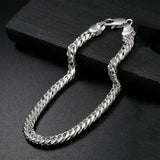 925 Silver 18K 6MM Sideways Bracelet Chain Men Women Jewelry