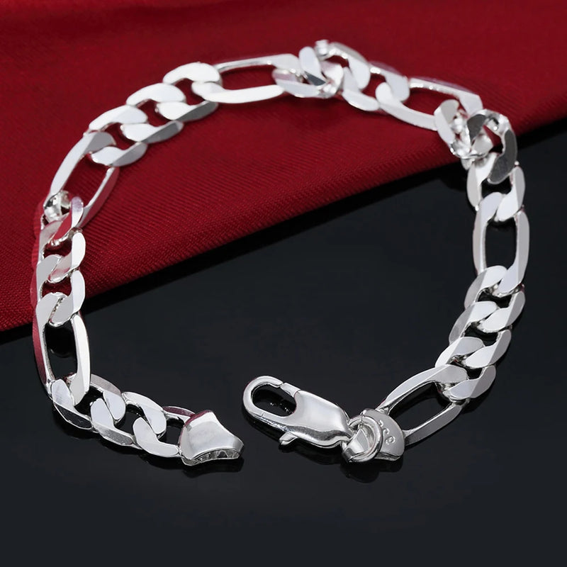 925 Silver/18K 8MM Sideways Bracelet Women Men Party Wedding Jewelry