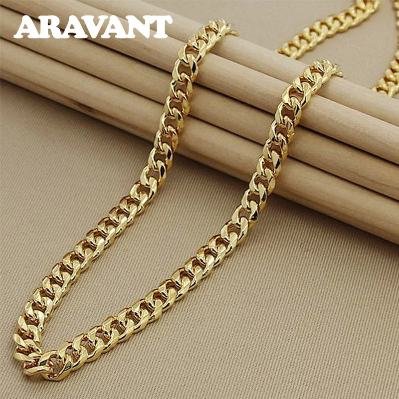 925 Silver 18K Link Chain Necklace For Women Men Jewelry