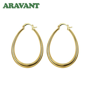 925 Silver 18K Oval Hoop Earrings for Women