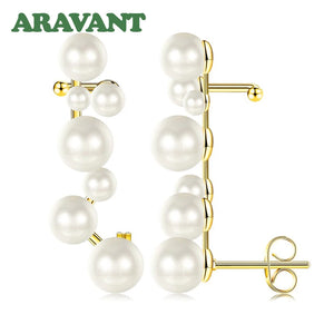 925 Silver 18K Pearl Ear Cuff Clip Earrings For Women