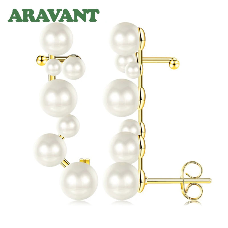 925 Silver 18K Pearl Ear Cuff Clip Earrings For Women