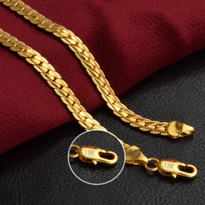 925 Silver/18k 6mm Full Sideways Chain Necklace For Women Men