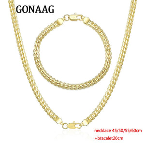 925 Silver/18k 5MM Chain Necklace Bracelet Set Wedding Gift