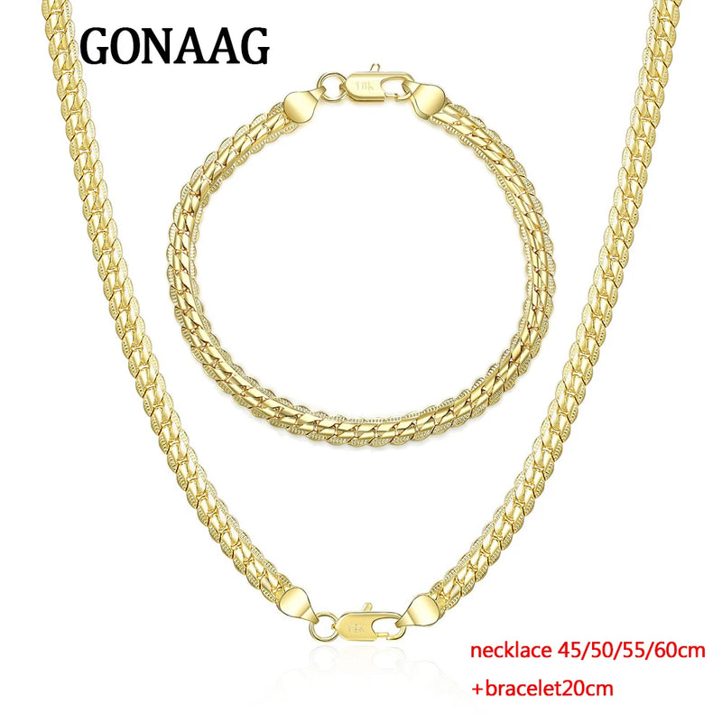 925 Silver/18k 5MM Chain Necklace Bracelet Set Wedding Gift