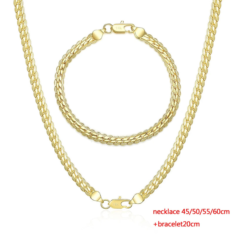 925 Silver/18k 5MM Side Chain Necklace Bracelet Set