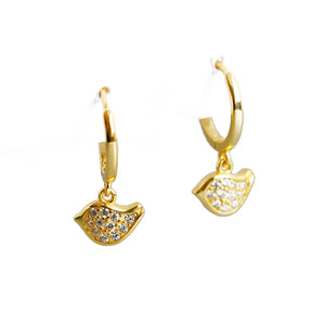 925 Silver 18k Plate Korea Small Animal Bird Pendant Zircon Earring