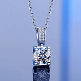 925 Silver 1Ct Moissanite Square Pendant Necklace Snowflake Diamond Necklace