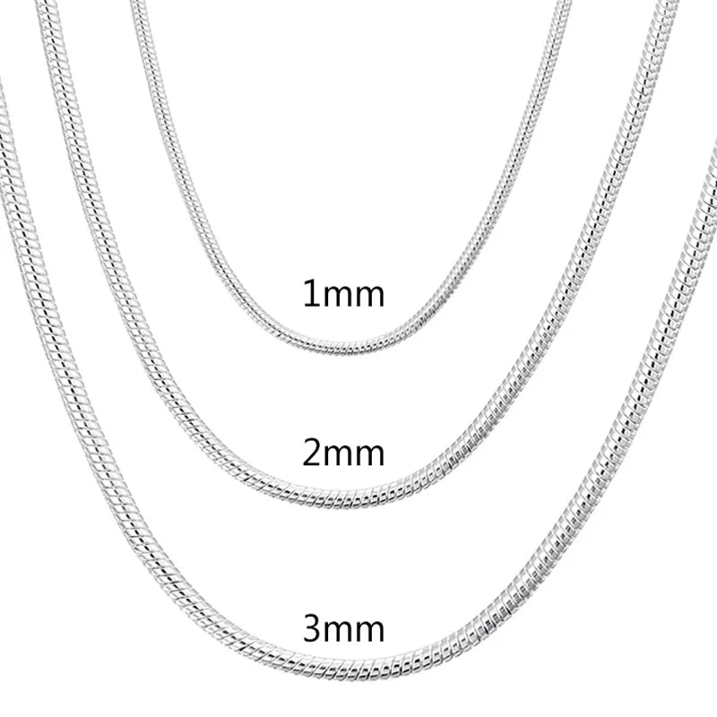 925 Silver 1MM/2MM/3MM Snake Chain Necklace DIY Jewelry 40-75cm Long Chain