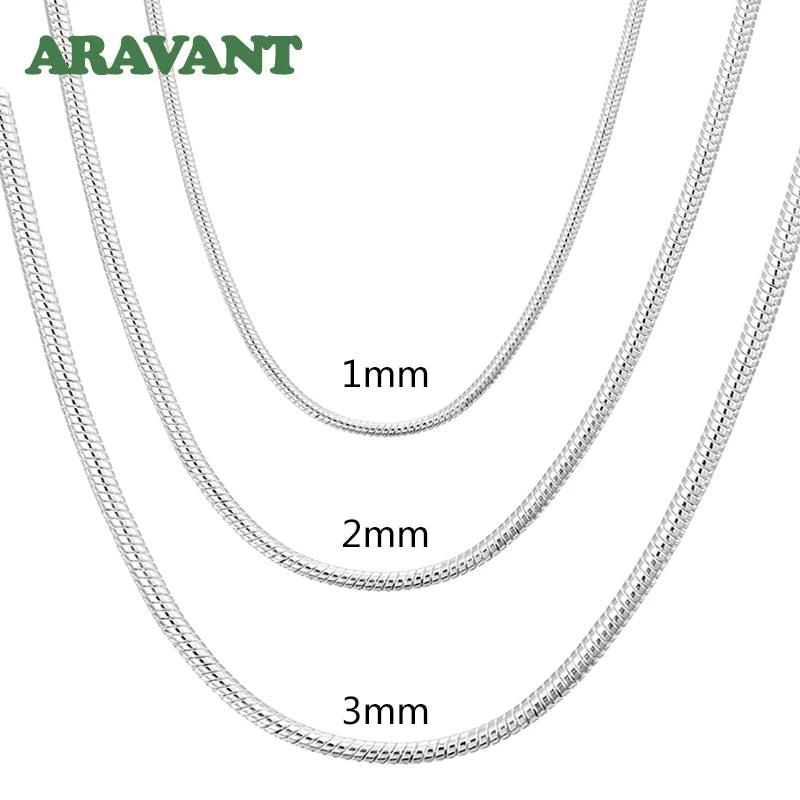 925 Silver 1MM/2MM/3MM Snake Chain Necklace For Men Women