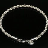 925 Silver Twisted Rope Bracelet Men Women 20cm*4mm