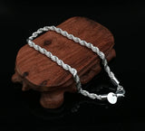 925 Silver Twisted Rope Bracelet Men Women 20cm*4mm