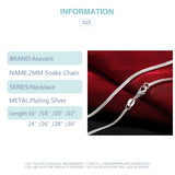 925 Silver 2MM Snake Chain Necklace for Women Men
