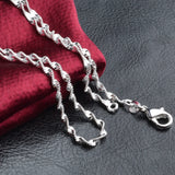 925 Silver 2MM Water Wave Chain Necklaces Women Girls Jewelry