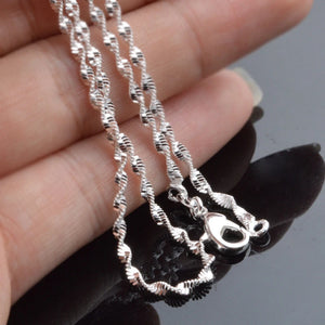 925 Silver 2MM Water Wave Chain Necklaces Women Girls Jewelry