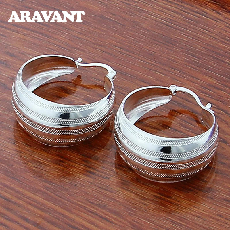 925 Silver 32MM Hoop Earrings Women's Jewelry Gift