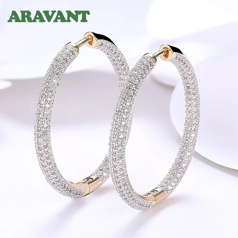 925 Silver 34mm 18K Circle Hoop Earrings Wedding Jewelry