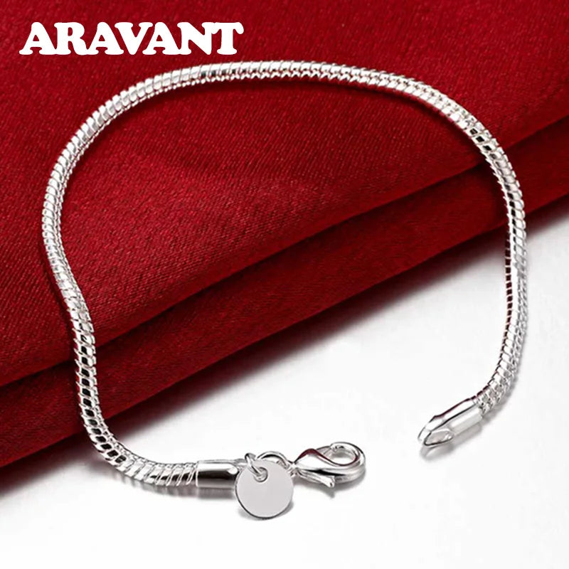 925 Silver 3MM/4MM Snake Chain Bracelet Women Jewelry