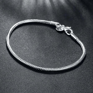 925 Silver 3MM/4MM Snake Chain Bracelet Women Jewelry
