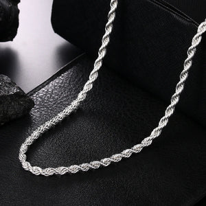 925 Silver Twist Chain Necklace 4MM Women Jewelry