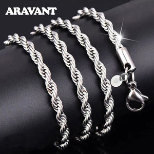 925 Silver Twist Chain Necklace 4MM Women Jewelry