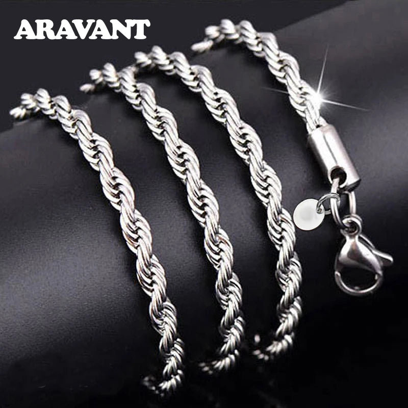 925 Silver Twist Chain Necklace 4MM Women Jewelry