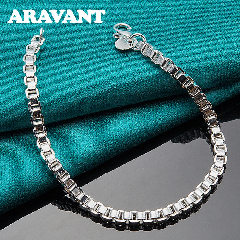 925 Silver 3MM Box Chain Bracelet For Women