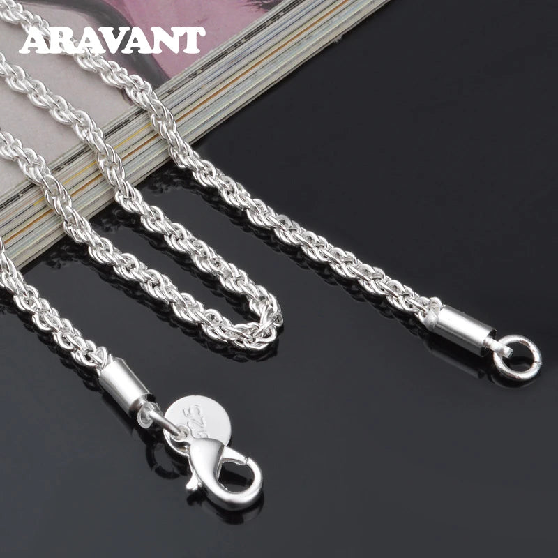 925 Silver 3mm Twisted Link Chains Necklace Jewelry