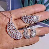 925 Silver Feathers Jewelry Set For Women Anniversary Gift