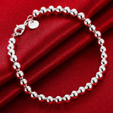 925 Silver Round Ball Beads Bracelet For Women Girls Charm Jewelry